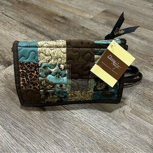 NWT Donna Sharp Sea Breeze Patchwork Wallet Cross Body in Brown and Teal